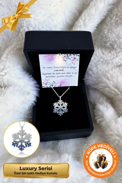 Луксозна серия светещо подаръчно кутие със снежинка Сребърно колие за подарък