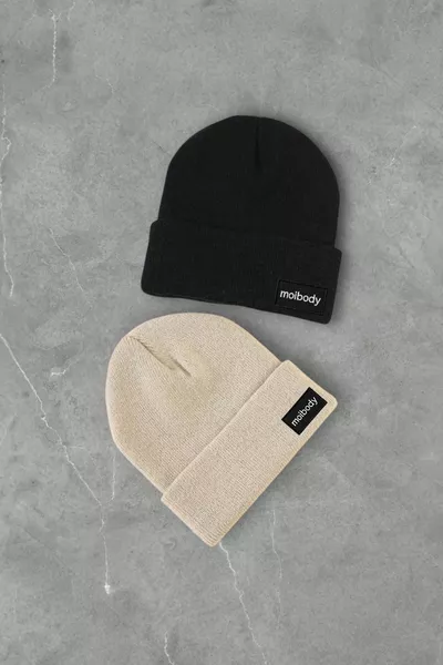 قبعة أساسية فاخرة 2 قطعة من الأكريليك % باللونين الأسود والبيج