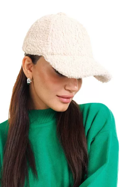 Chapeau en peluche avec pompon crème