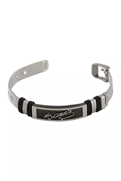 Bracciale maschile in acciaio modello cintura con firma K. Atatürk