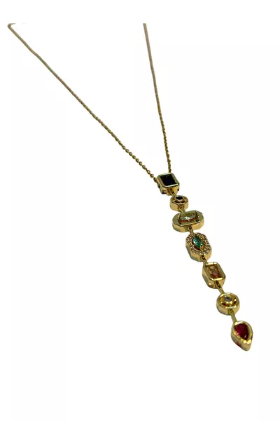 Y Necklace Colorful Stone Steel Necklace Trendy Women's Necklace
