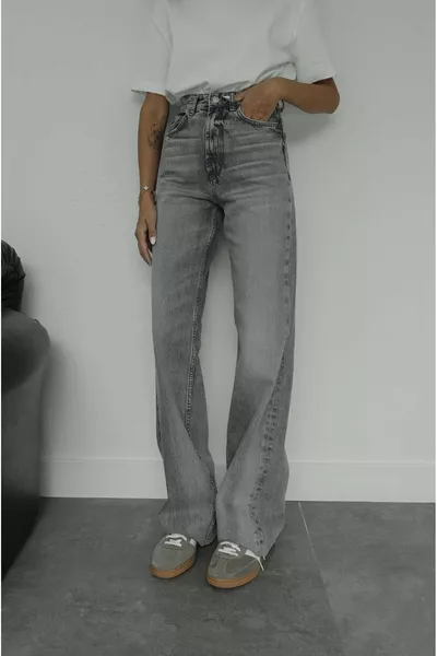 جين مستقيم غامق بالغسل الرمادي