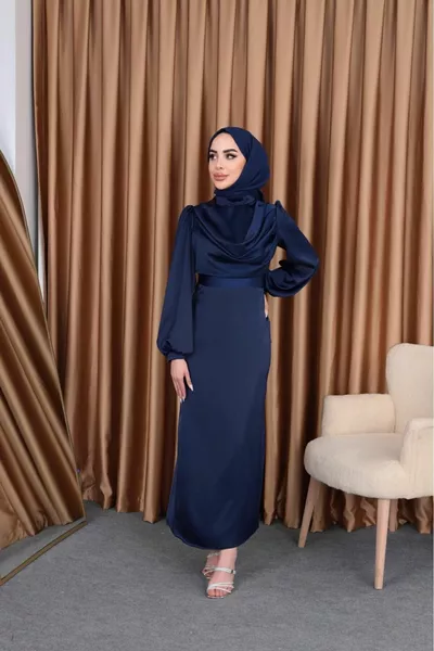 Satin Dagaje modisches Abendkleid mit Kopftuch