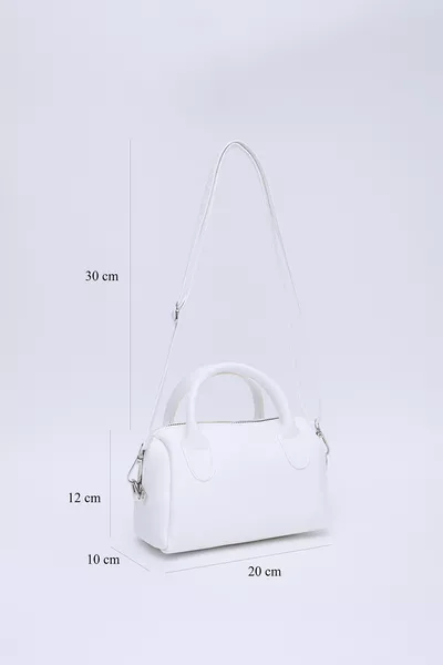 حقيبة بيضاء  جلد صناعي، بقسم واحد بسحاب، حقيبة يدوية وكتف ومعلقة
