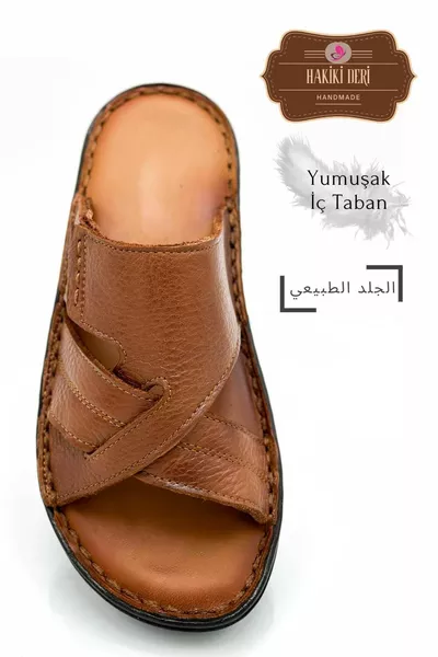 نعال جلد طبيعي رجالي خفيف للجنسين باللون البني