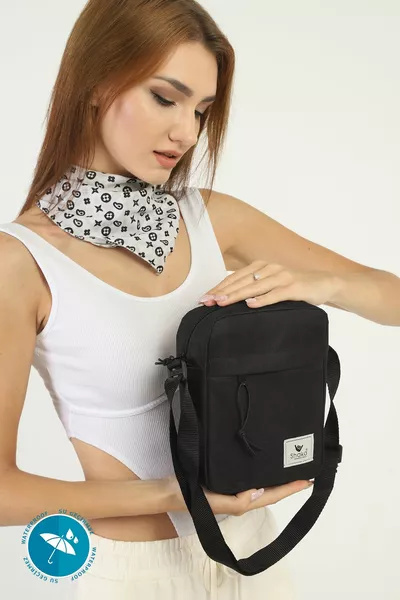 أسود 2 مقصورة سستة قابل للتعديل عبر حزام للماء حقيبة كتف المرأة ب: العرض: