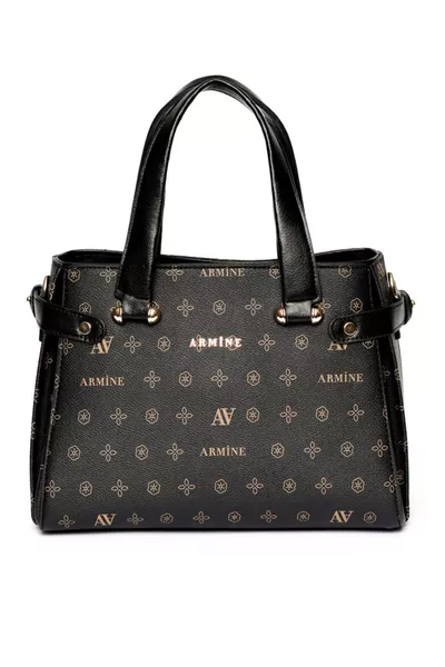 حقيبة يد وكتف نسائية سوداء مطبوعة بحمالات متقاطعة 