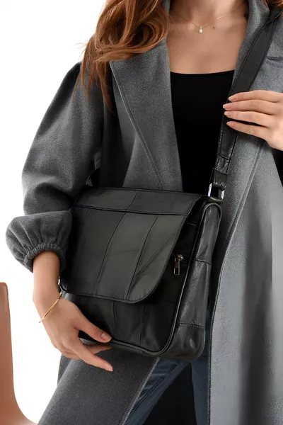 حقيبة نسائية كبيرة الحجم من الجلد الطبيعي للكتف وحقائب الرسائل / حقيبة نسائية كبيرة من الجلد الأسود