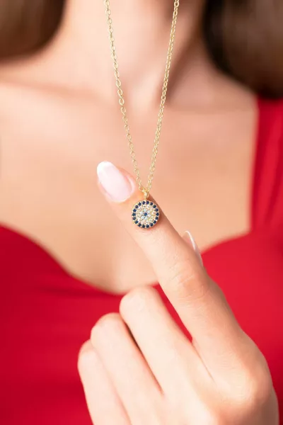 Women's Necklace with Evil Eye and Rhodium Reinforcement