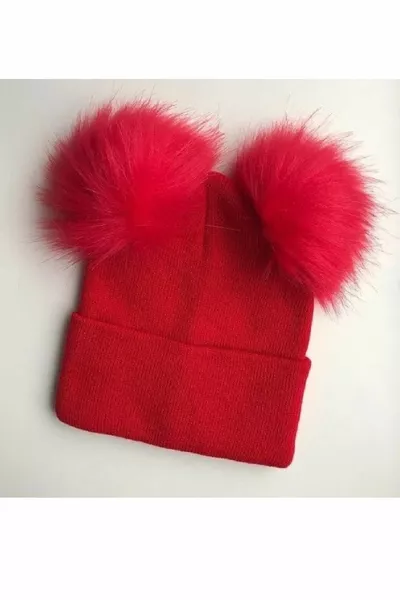Baby Girl Red Pom-Pom Knit Hat -
