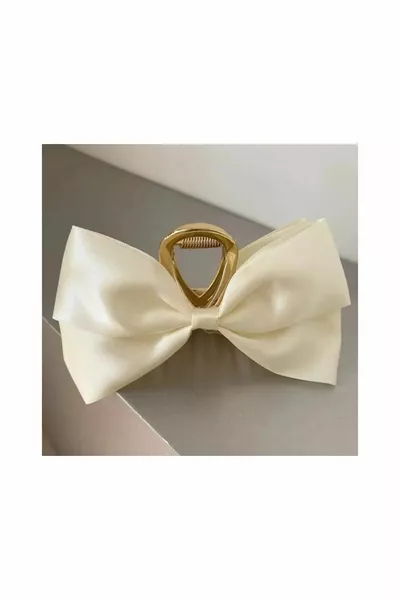 Женская заколка для волос с золотой пряжкой, кремовая в клетку с бантом