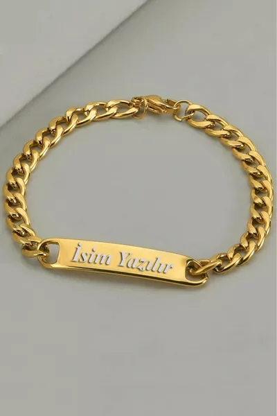 Bracciale da uomo in acciaio placcato oro con nome personalizzato