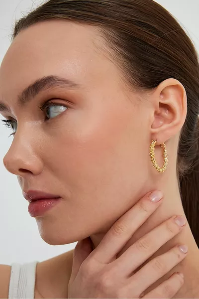 Clip-On Ridged Hoop Gold Earring