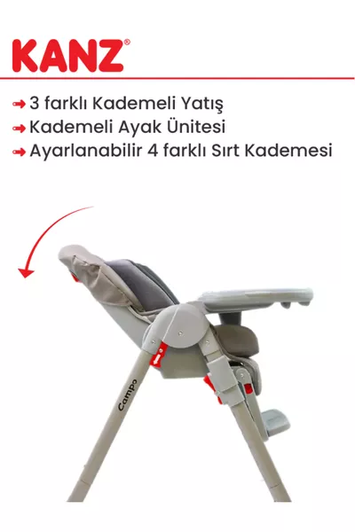 كرسي كامبو ماما قابل للحمل، سهل الطي، قابل لتعديل الارتفاع، مزود بعجلات ووسادة مبطنة، رمادي