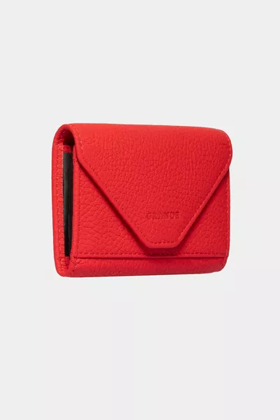 Portafoglio a fisarmonica magnetico in vera pelle per donna e uomo, portacarte, rosso