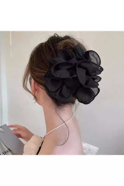 مشبك شعر نسائي كبير الحجم XXL مزين بالورد من القماش