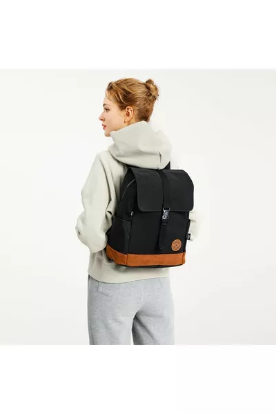  Suede Detailed Backpack Black School Laptop Compartment
