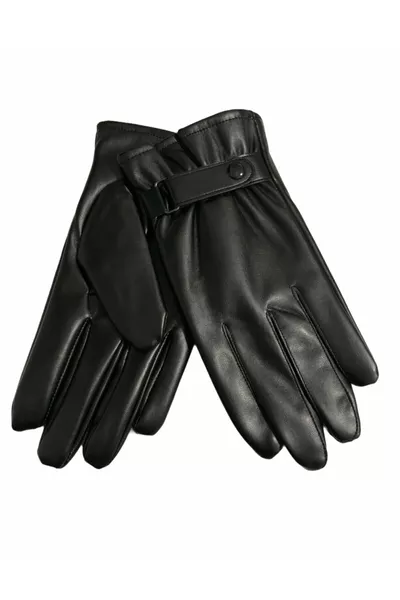 Men's Faux Leather Gloves with Button Detail and Plush Lining