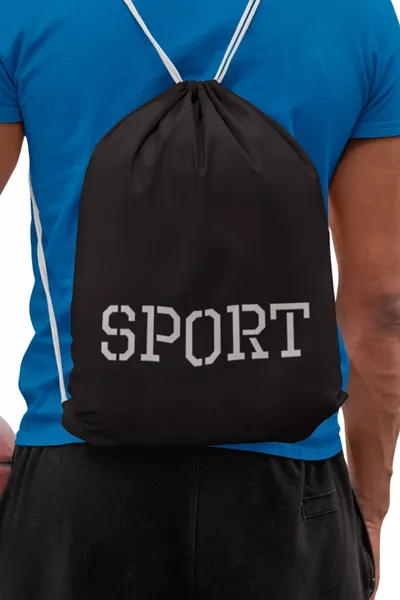 Унисекс черна спортна чанта с принт