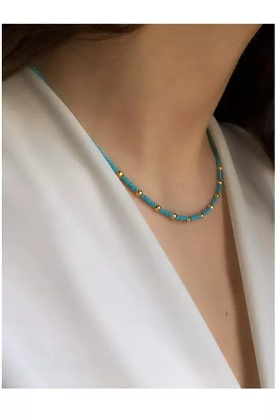 Women's Gold Blue Afghan Beaded Necklace