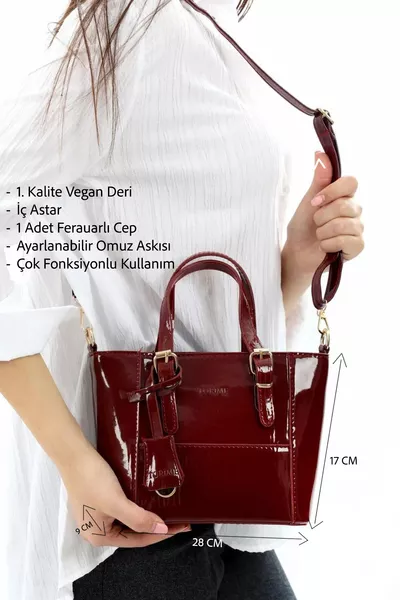 Bordo Rugan Orta Boy Kadın Omuz & Çapraz Çanta – Şık, Vegan & Günlük Kullanım