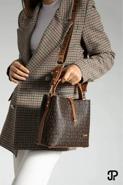 Kadın Kahve/taba Çok Bölmeli Baskılı El Ve Omuz Çantası