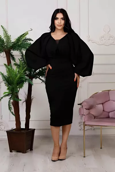 Scuba Crepe Light Low-Cut Sleeves Balloon Knee Below Knee Evening Dresses