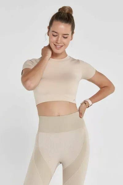 Captiva Soft Textured & Stretchy Crop Top Beige