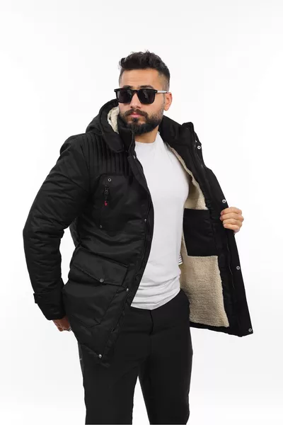 معطف طويل مبطن بالفرو للشتاء