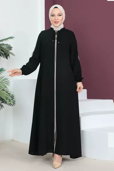 Buttoned Sleeve Modest Dress  Black