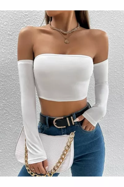 Дамска блуза с плетена материя и без ръкави