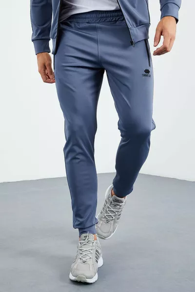 Petrol Hoge Kraag Met Ritssluiting Standaard Fit Heren Trainingspak Met Manchetten - 