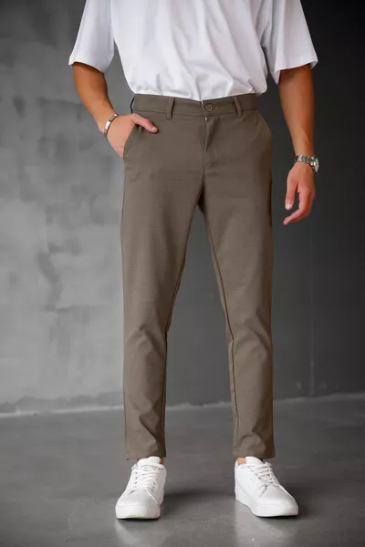 Men's Slim Fit Brown Linen Pants