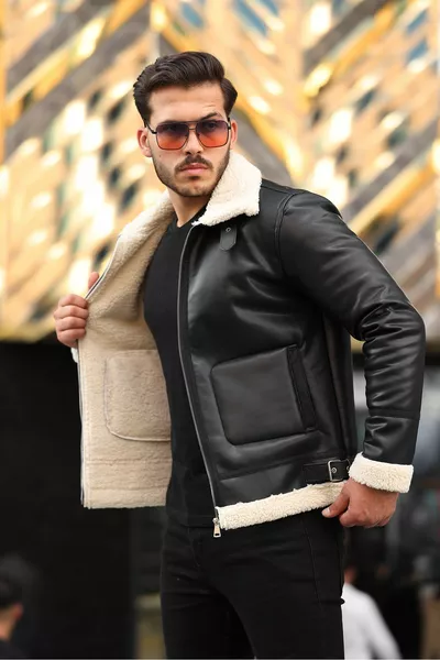 Herren-Lederjacke Winter-Lederjacke Winddicht