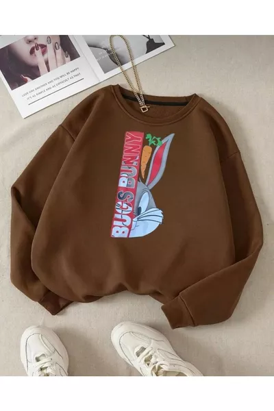 Brown Rabbit Print Kids' Sweatshirt for Girls and Boys