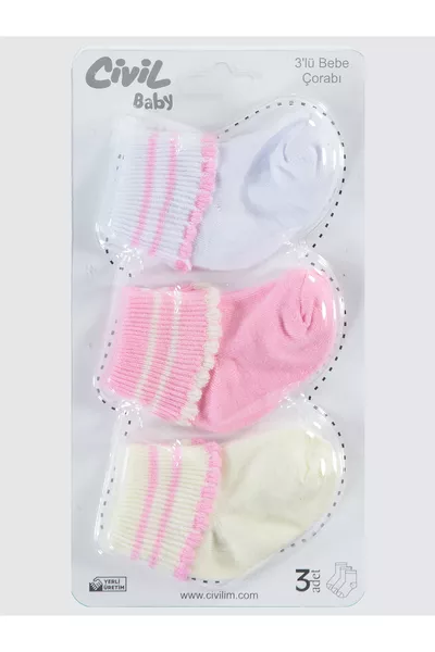 Set di 3 calzini per neonata 0-6 mesi Rosa