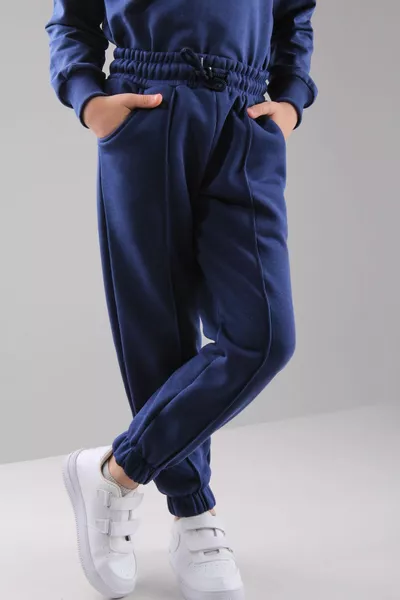 Elastic Waist, Fleece-Lined, Pocketed, Comfortable Unisex Kids Sweatpants Indigo
