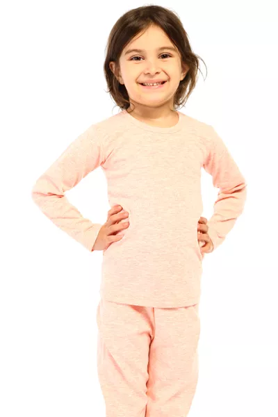 Mädchen Baumwolle Elastisch Bequem Rosa Thermounterwäsche Set Ober- und Unterteil