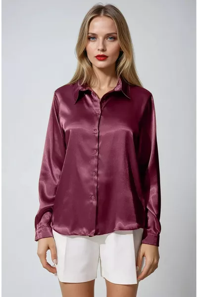 Damen Mauve Leicht Fallendes Satin-Oberflächenhemd 