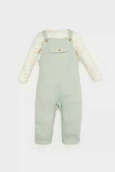 طقم مكون من قطعتين للأطفال الرضع، قميص قطني طويل الأكمام وسالوبيت مطبوع عليه سيارة SP