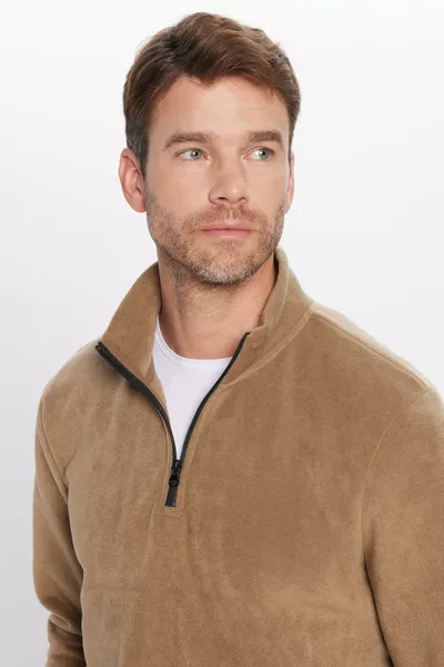 Унисекс стандартного кроя флисовый свитшот с воротником-лодочкой, стойкий к катышкам, холодозащитный, хаки