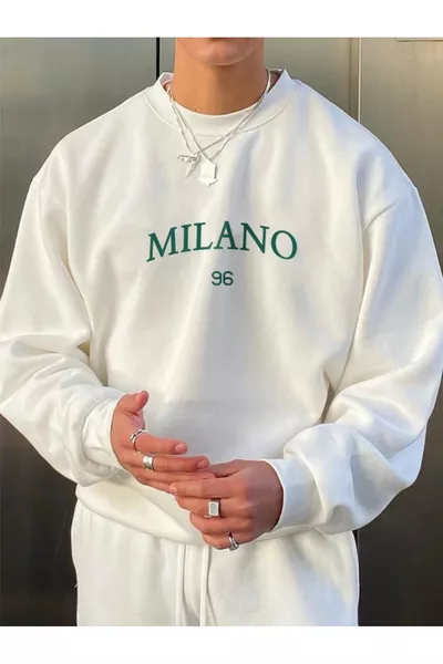 Unisex Damen/Herren Detailliertes Milano Spezialdruck Buntes Oversize Rundhals-Baumwoll-Sweatshirt