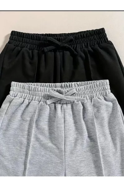 SCHWARZ UND GRAU 2 STÜCK DAMEN WEITE HOSE SPORTHOSE FÜR DIE SAISON