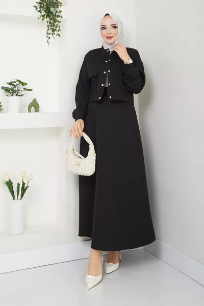 Kadın Çıtçıt Düğmeli Cepli Etekli Takım