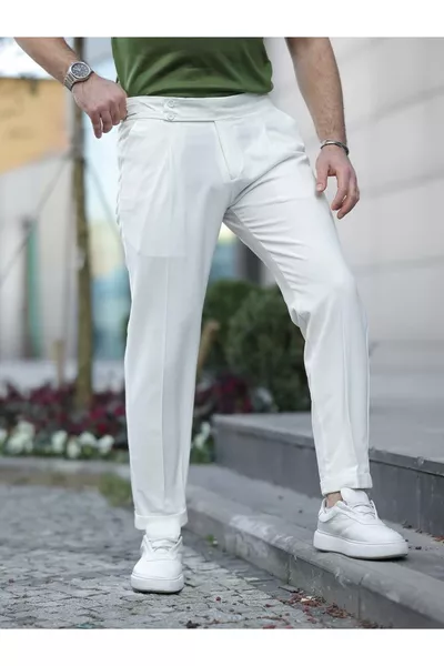 بنطال قماش رجالي بأرجل مزدوجة بطيات من المال القديم