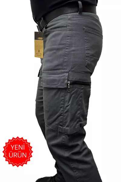 بنطال تكتيكي رجالي بجيب، ضيق، باللون الرمادي الداكن