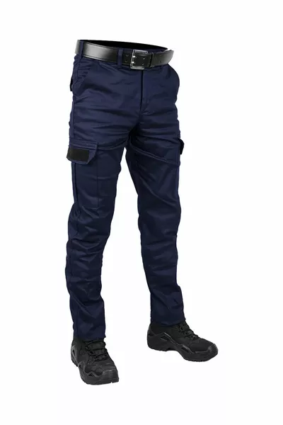 Pantaloni Cargo in Gabardina Blu Navy con Lycra