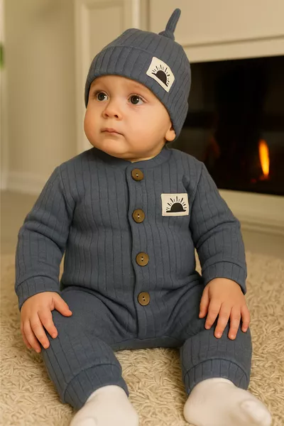 Zonnenemblem Muts Effen Kleur Baby Romper Set