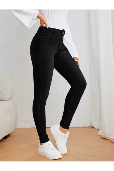 Women's High Waist Slim Leg Super Skinny Fit Stretch Ankle-Length Denim Jeans -Black-Raw