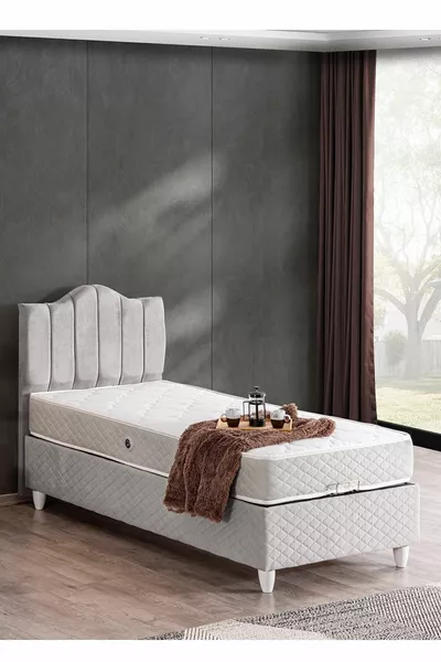 قاعدة سرير، مجموعة تريند المزدوجة، قاعدة سرير مفرد مع رأسية - رمادي